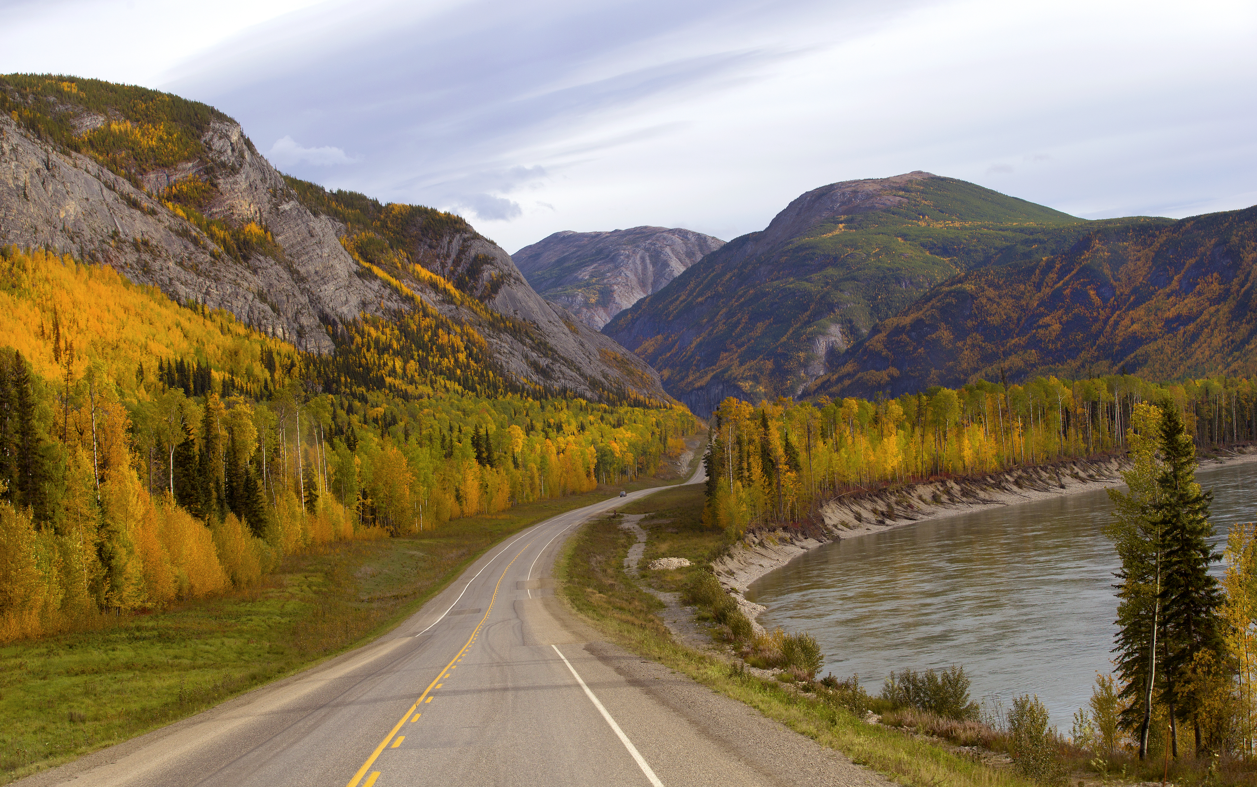 Alaska Highway passing through the Canadian Rockies in Yukon, Canada