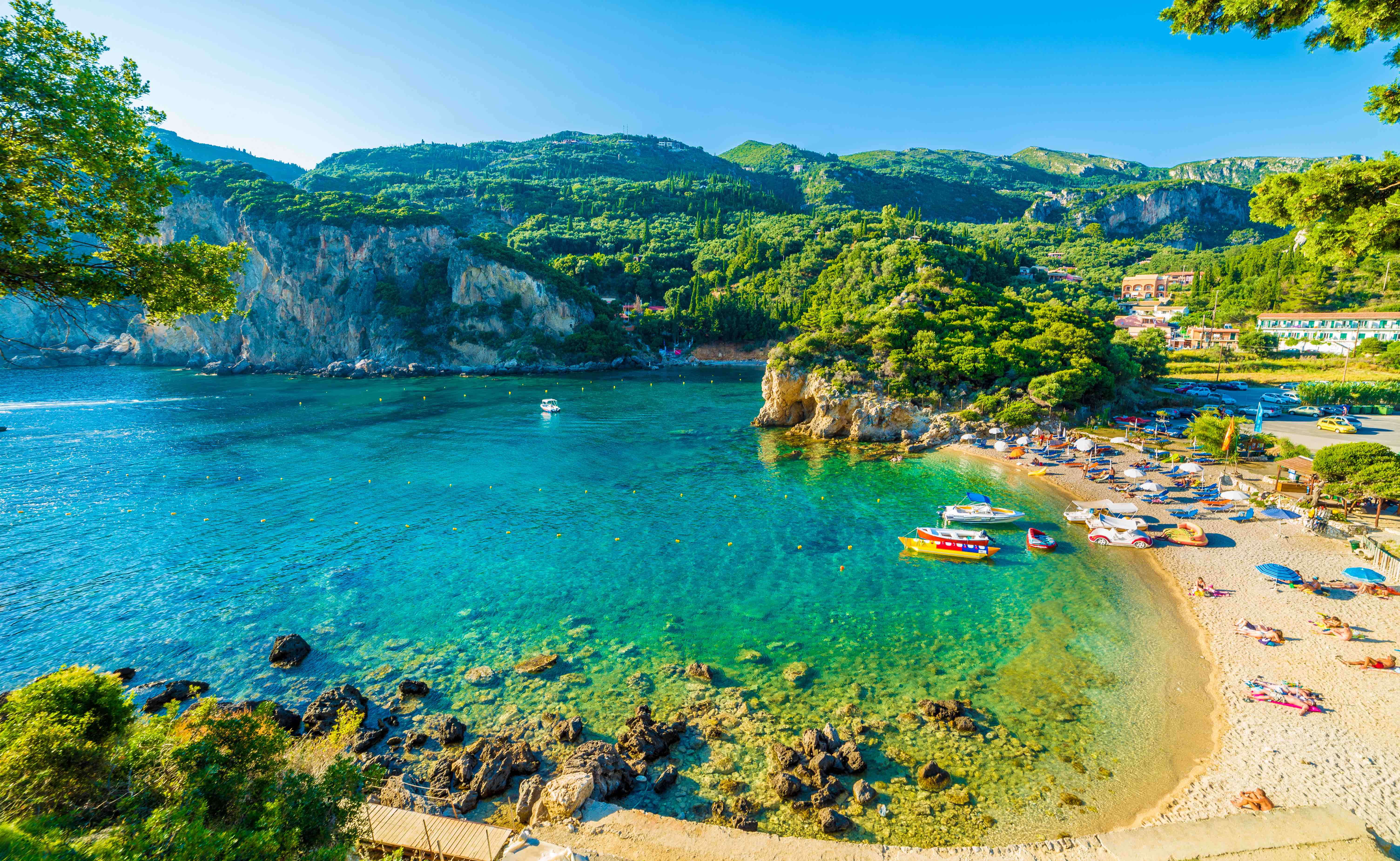 Aerial view of a beach in Corfu, Greece