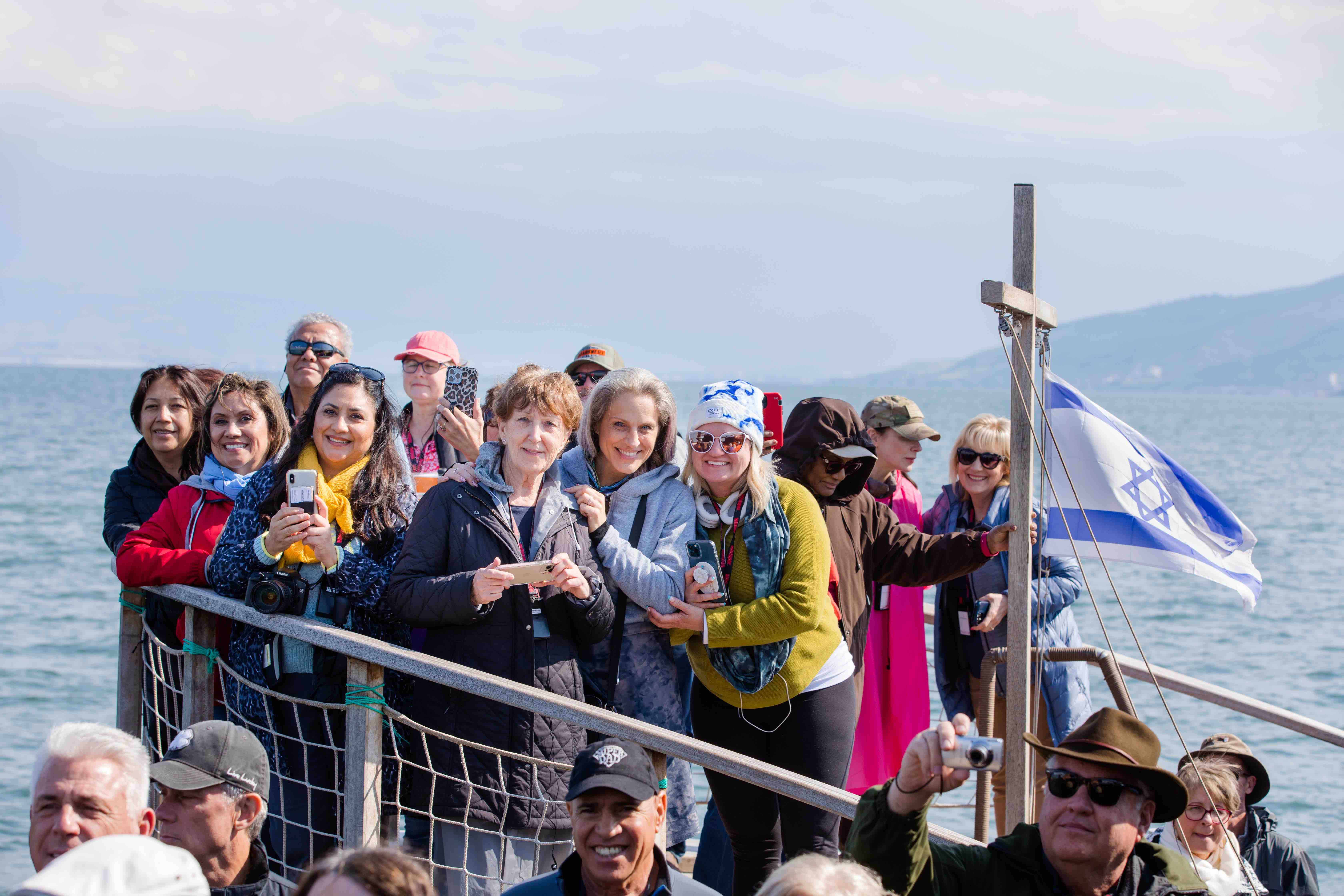 Inspiration travelers on a boat ride on the Sea of Galilee