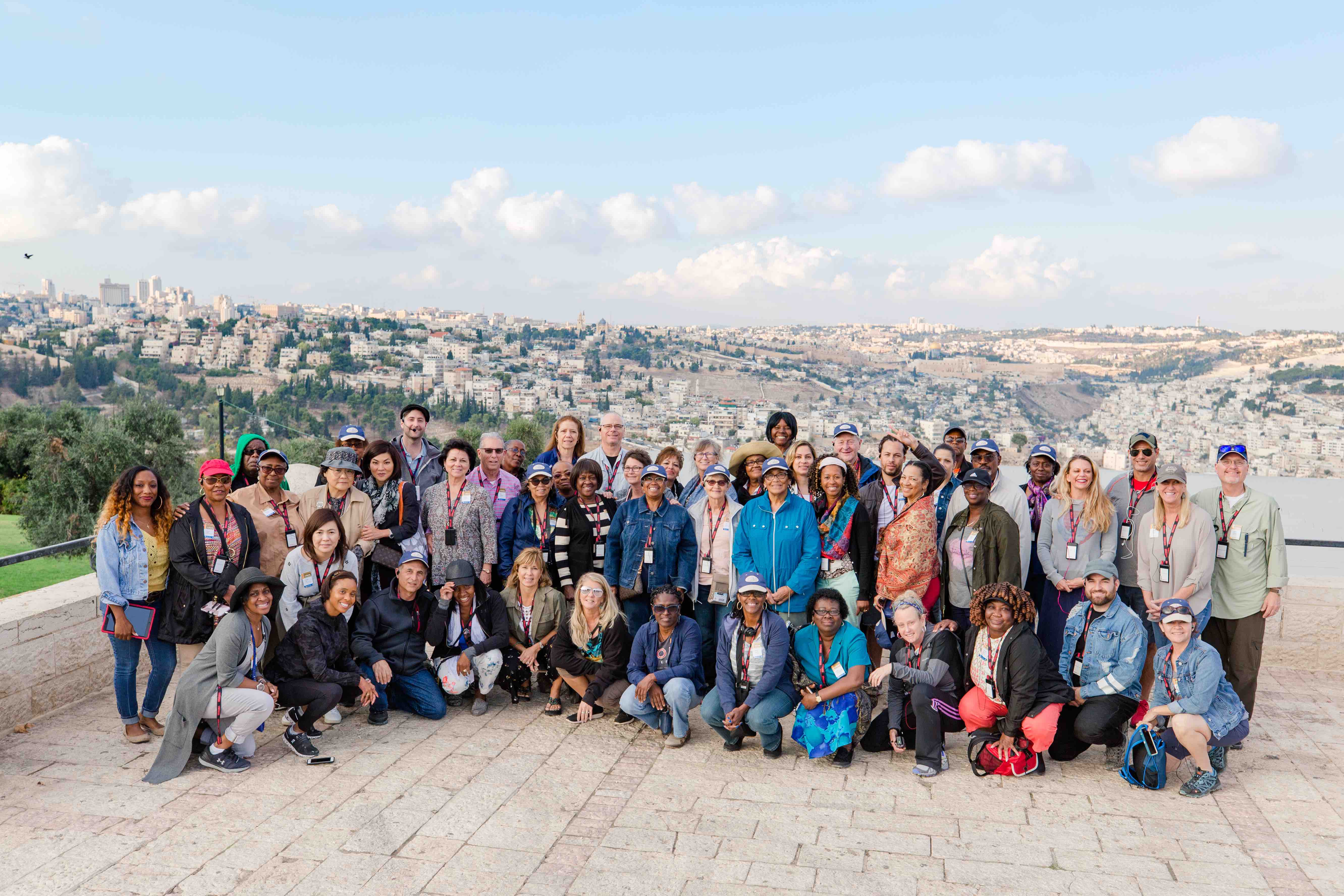 A fun-loving group of Inspiration travelers viewing Jerusalem, Israel