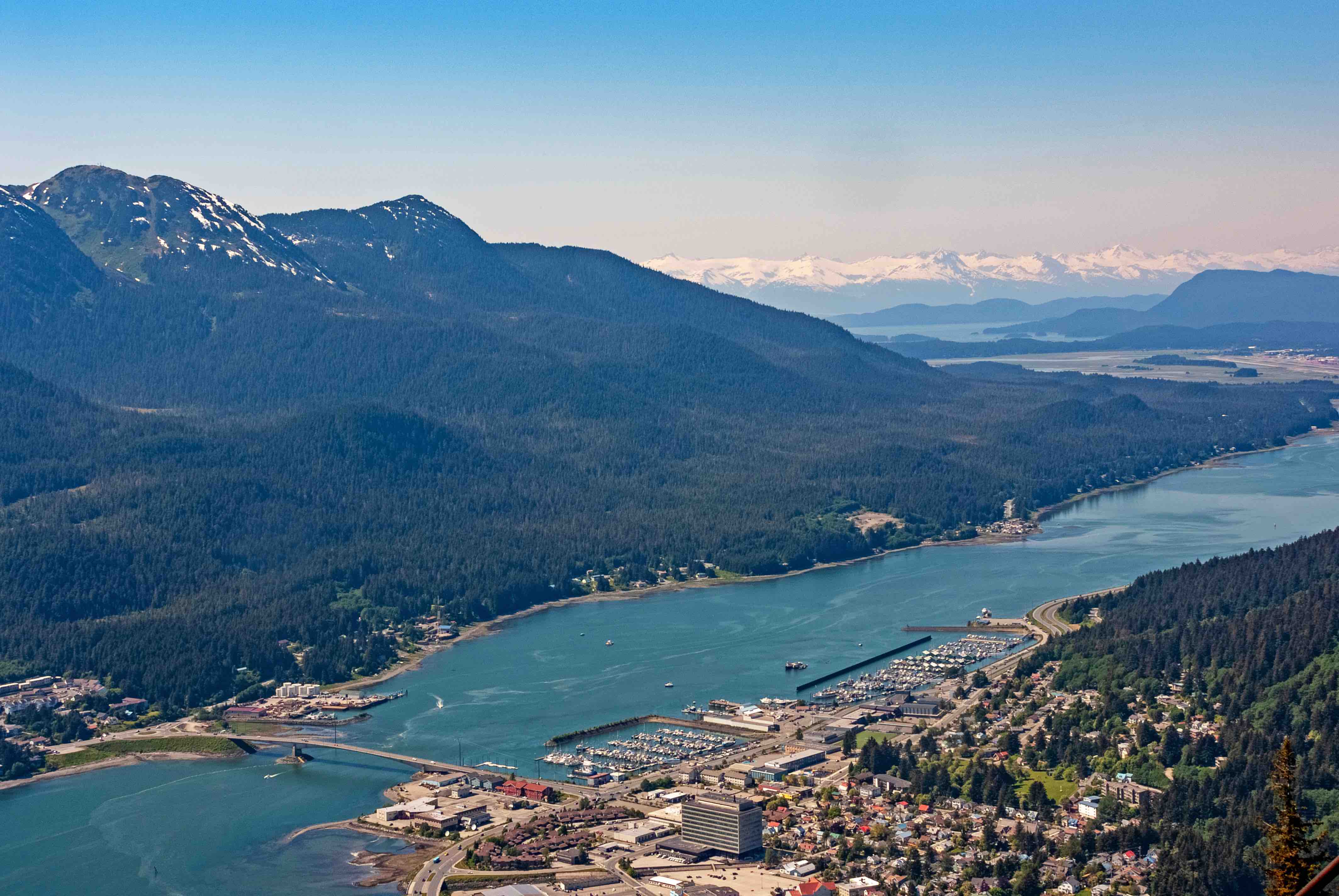 Aerial view of Gastineau Channel, Douglas Island, and downtown Juneau